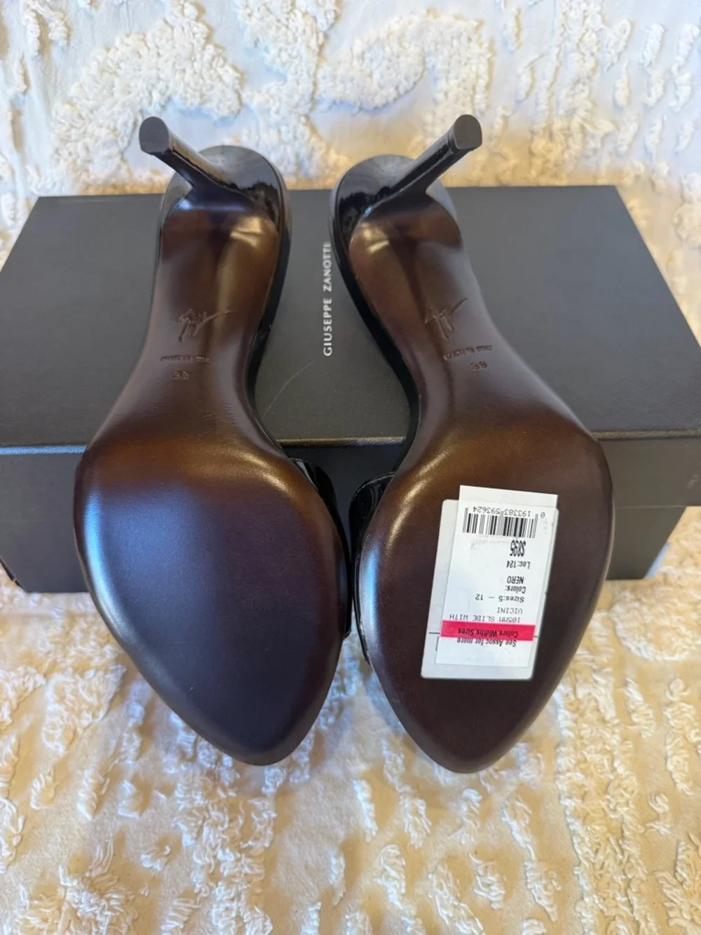 Giuseppe Zanotti Black Patent High Heel Mules with Crystal Accent #595